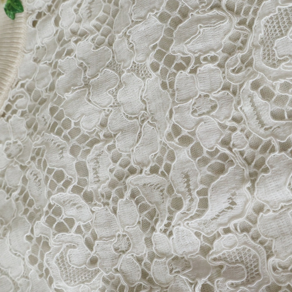 DOLCE & GABBANA(ドルチェアンドガッバーナ) FRONT-LACE KNIT CARDIGAN フローラルレース シアーカーディガン ホワイト レディース
