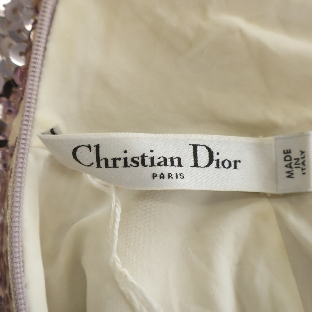 Christian Dior(クリスチャンディオール) 15AW Silver Sequin Shirt Dress スパンコール装飾 ノースリーブドレスシャツ ピンク レディース 5A21520W1915