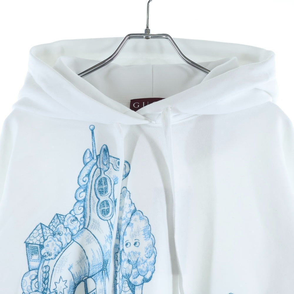 GUCCI(グッチ) Higuchi Yuko Hoodie 日本限定 ヒグチユウコ ロゴ刺繍プルオーバースウェットパーカー フーディー ホワイト 853426 XJHUG