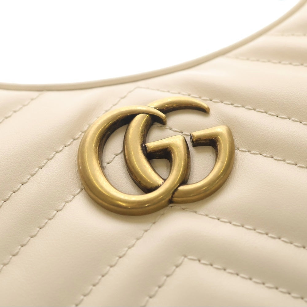 GUCCI(グッチ) GG Marmont Half Moon Shoulder Bag GGマーモント ハーフムーン レザーハンドバッグ チェーンショルダーバッグ アイボリー 699514 レディース