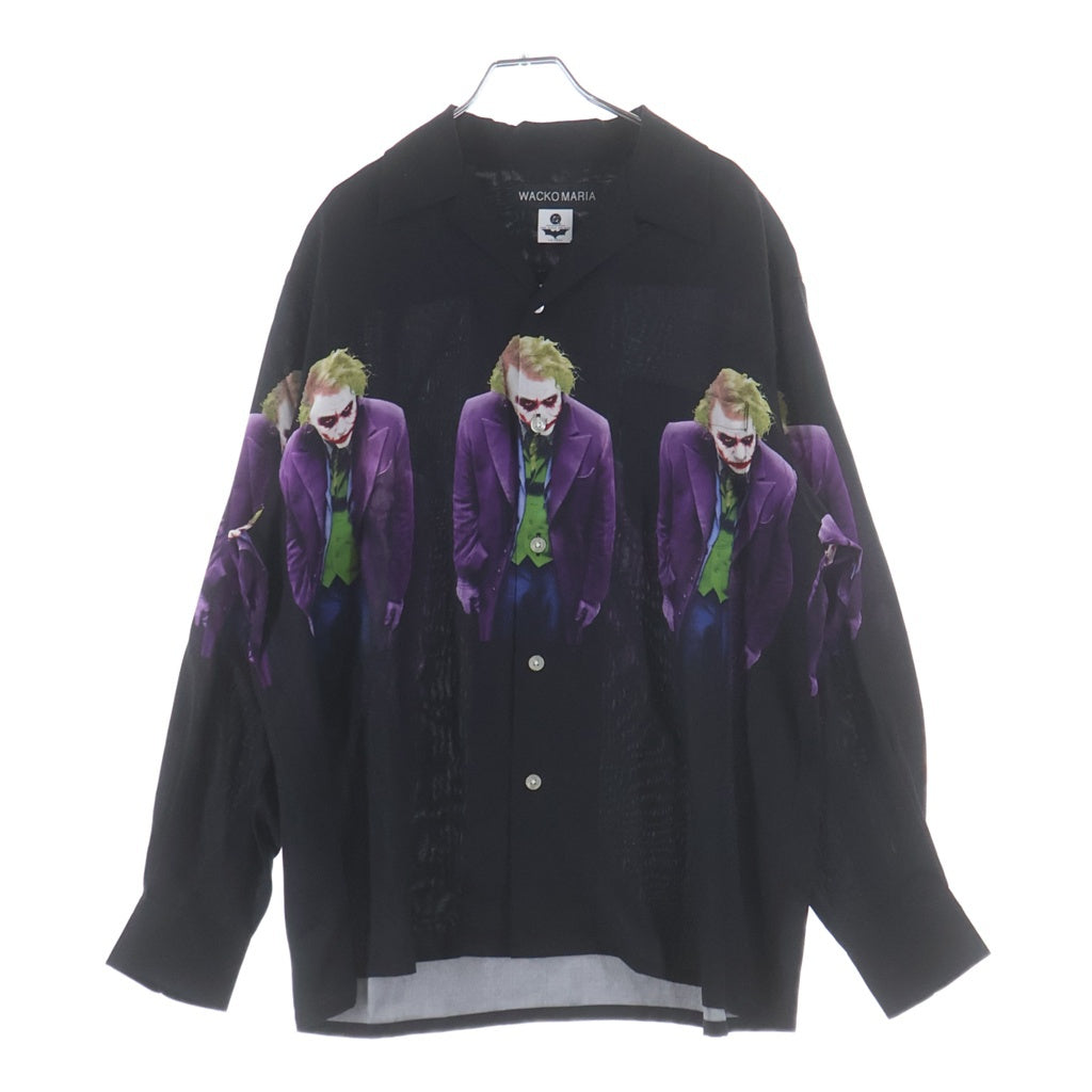 WACKO MARIA(ワコマリア) 25AW ×THE DARK KNIGHT TRILOGY L/S HAWAIIAN SHIRT TYPE-1 TDKT-WM-HI06 ダークナイト・トリロジー ジョーカー総柄プリント 長袖ハワイアンシャツ ブラック