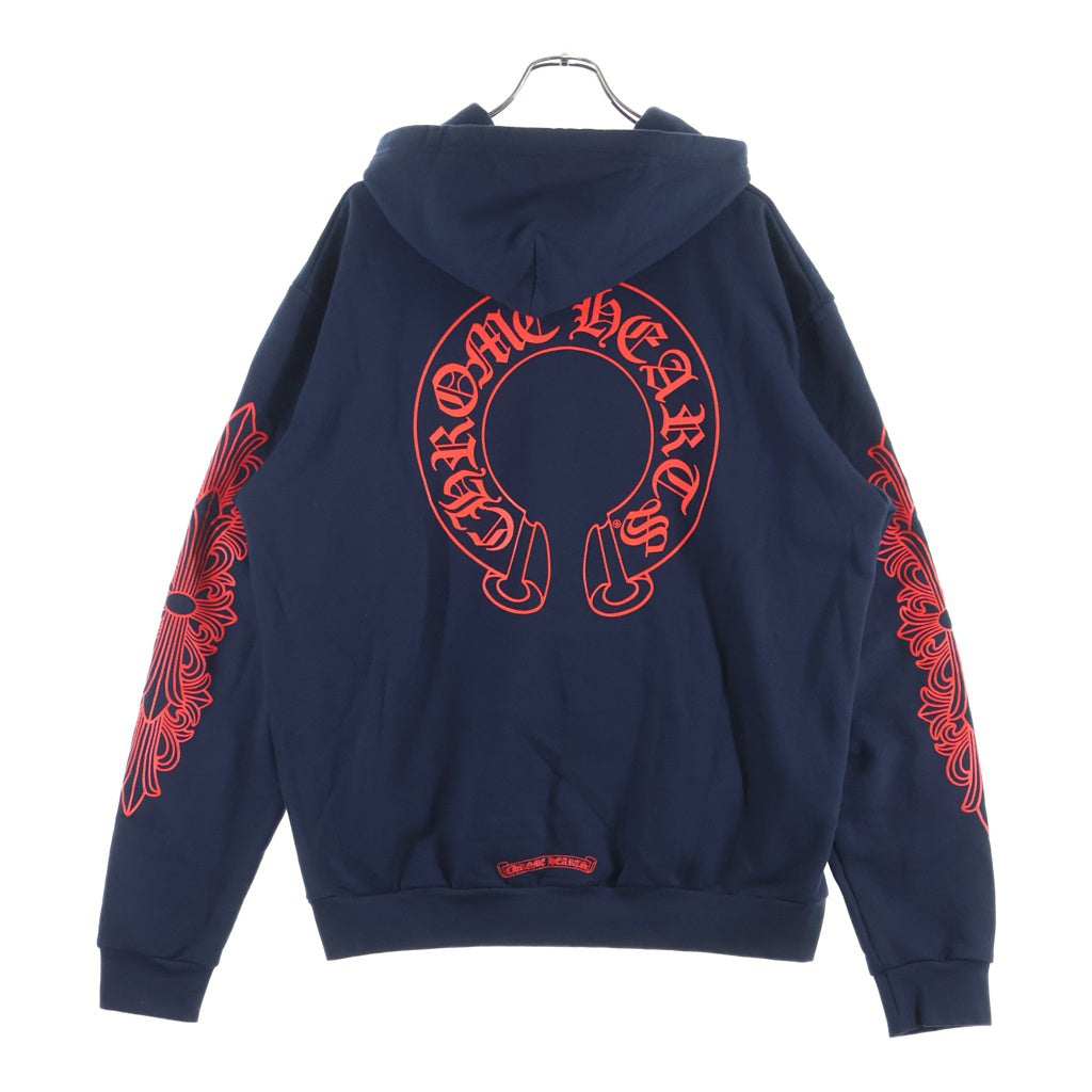 CHROME HEARTS(クロムハーツ) Floral Cross Horseshoe Pullover Hoodie フローラルクロス ホースシュー プルオーバーフーディー ネイビー/レッド
