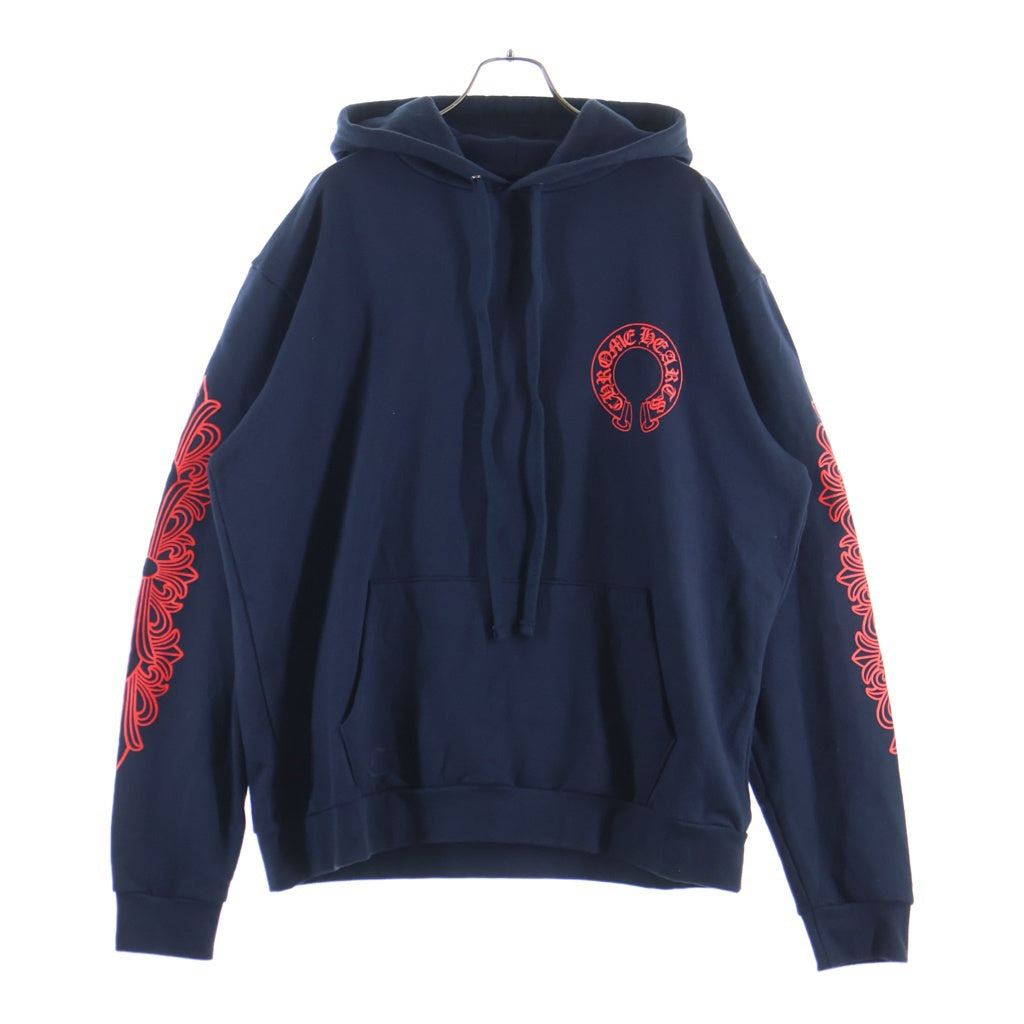 CHROME HEARTS(クロムハーツ) Floral Cross Horseshoe Pullover Hoodie フローラルクロス ホースシュー プルオーバーフーディー ネイビー/レッド