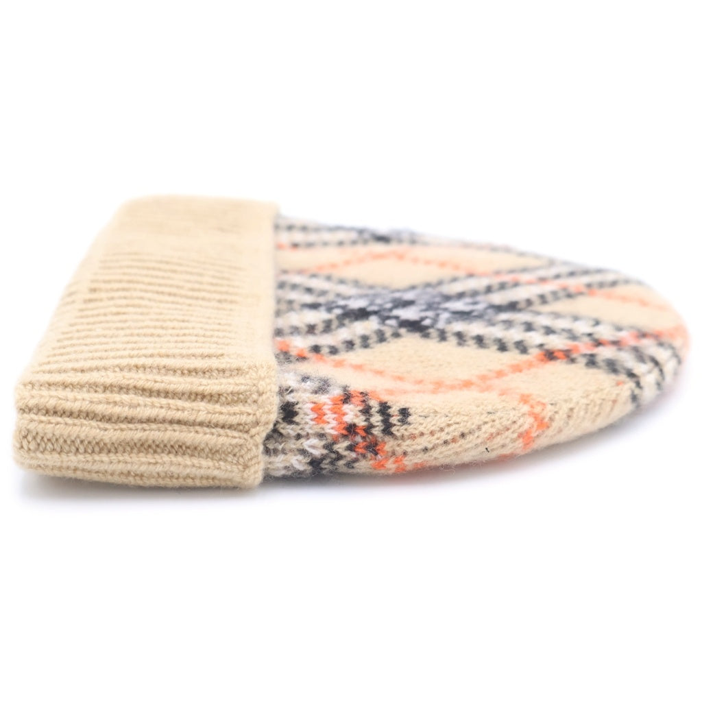 BURBERRY(バーバリー) チェック カシミヤビーニー 帽子 ニット帽 8098886 ベージュ