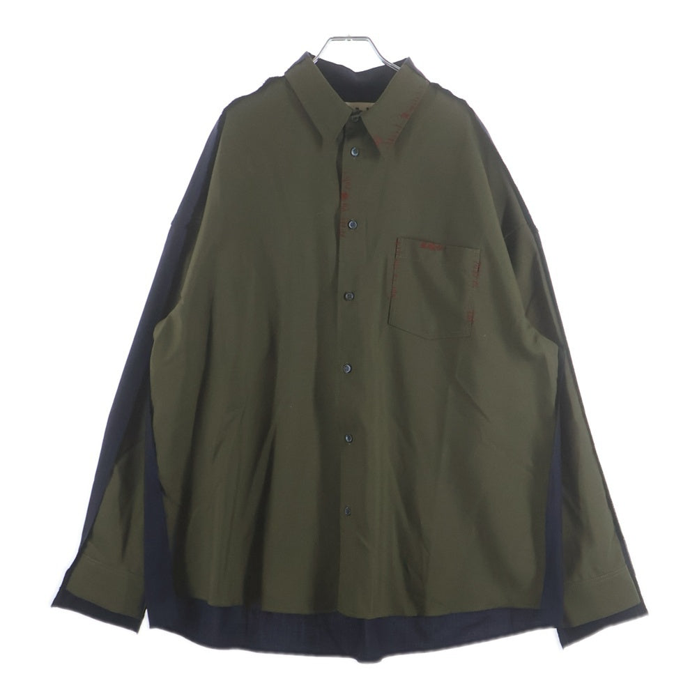MARNI(マルニ) TROPICAL WOOL SHIRT CUMU0278QS TW839 トロピカル ウール バイカラー 長袖シャツ カーキ/ネイビー