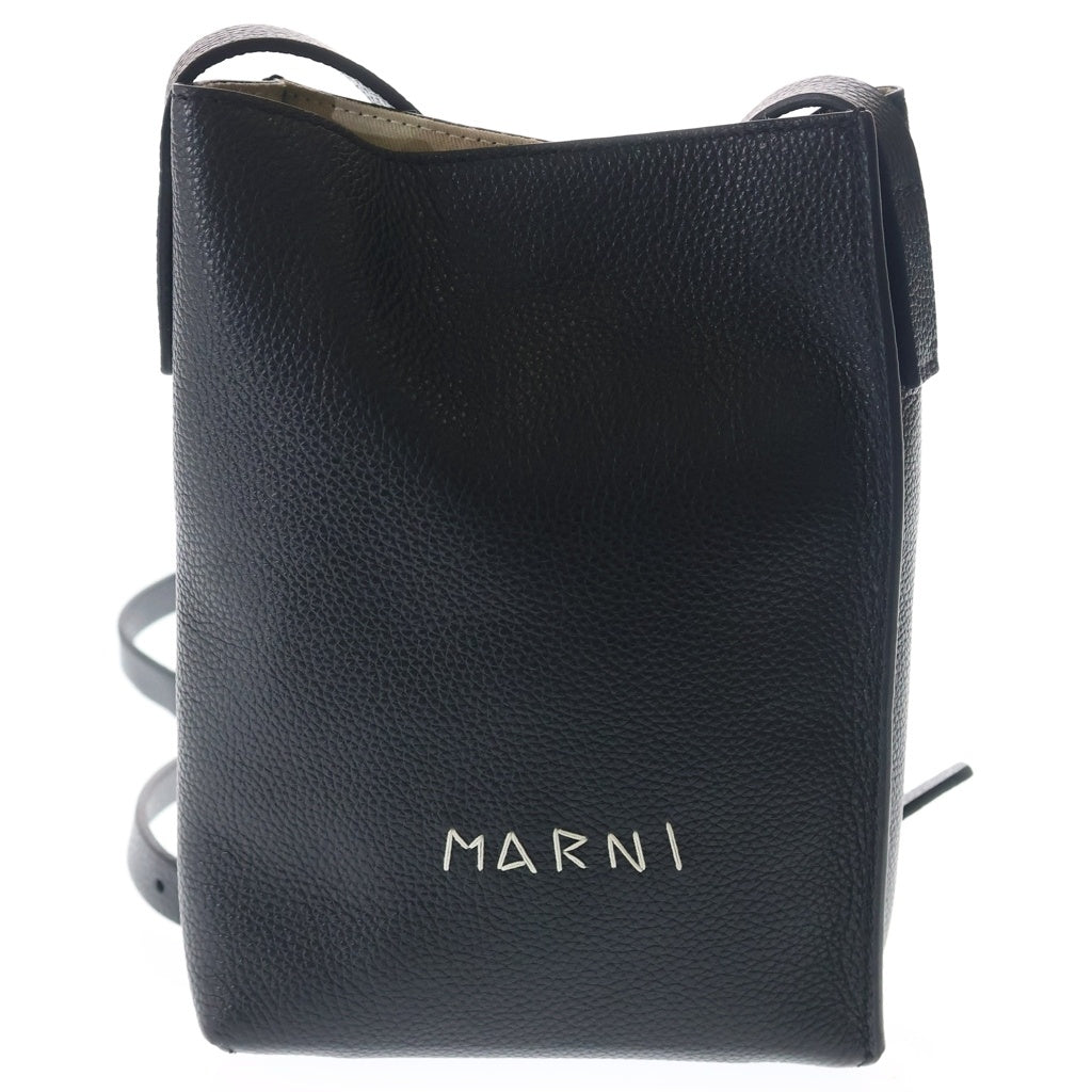 MARNI(マルニ) MUSEO SBMP0084U3 P6533 ロゴ刺繍 レザーショルダーバッグ ブラック レディース