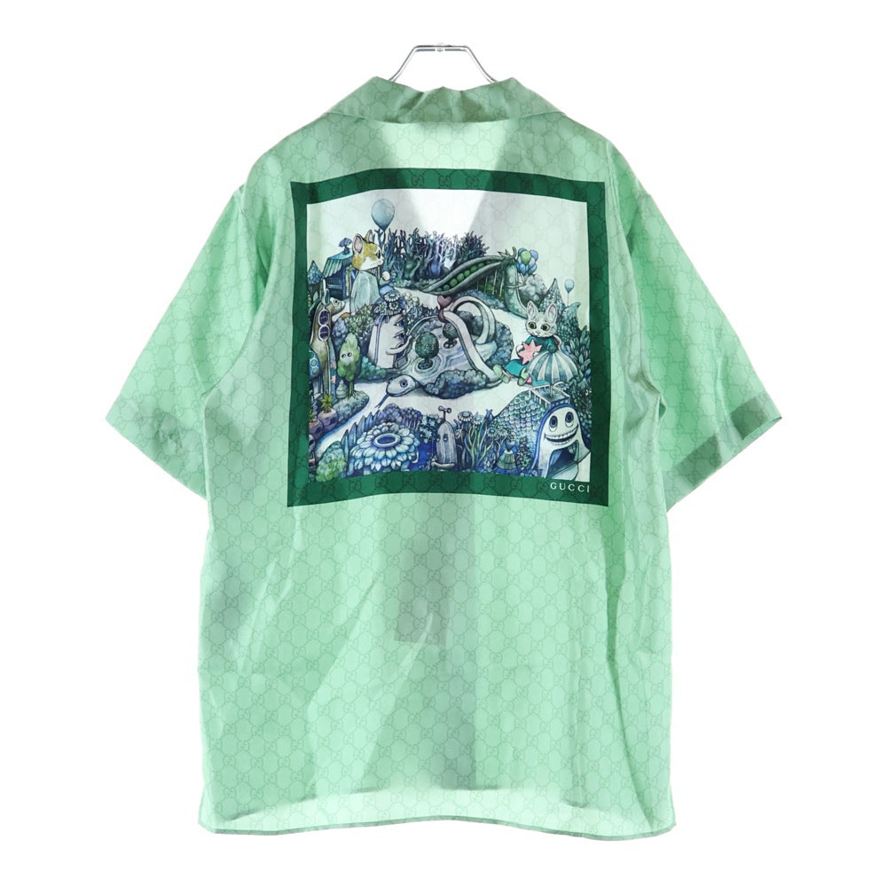 GUCCI(グッチ) Higuchi Yuko Silk Twill Shirt 日本限定 ヒグチユウコ 半袖シルクシャツ グリーン 864048 ZAUTR