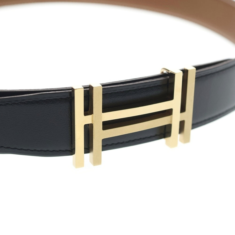 HERMES(エルメス) H オ カレ ゴールドロゴバックル リバーシブルレザーベルト ブラック/ブラウン K刻印