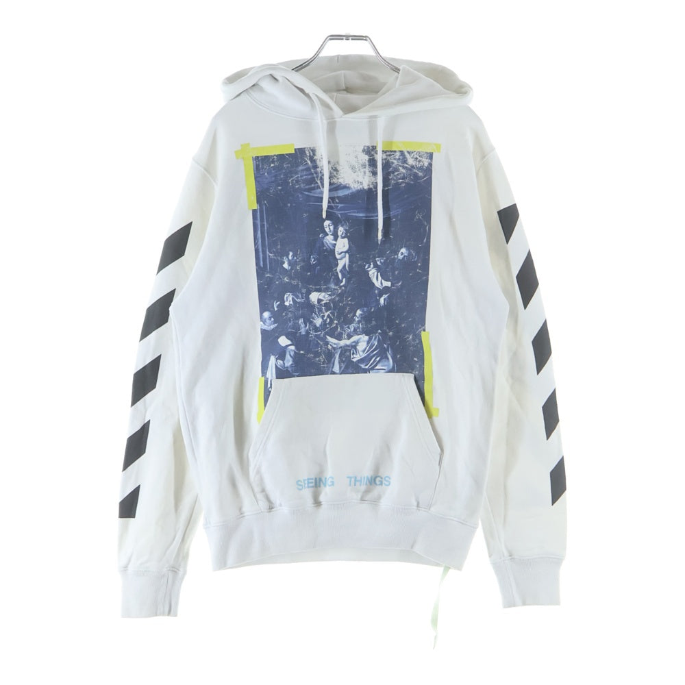 OFF-WHITE(オフホワイト) 17AW Diag Caravaggio Hoodie カラヴァッジオ プリントプルオーバースウェットパーカー フーディー ホワイト OMBB003F17003016