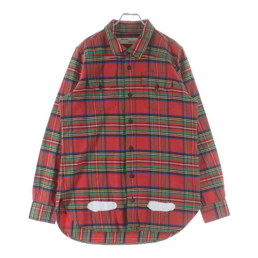 OFF-WHITE(オフホワイト) 17SS Spray Check Shirt スプレーロゴ 長袖チェックシャツ レッド