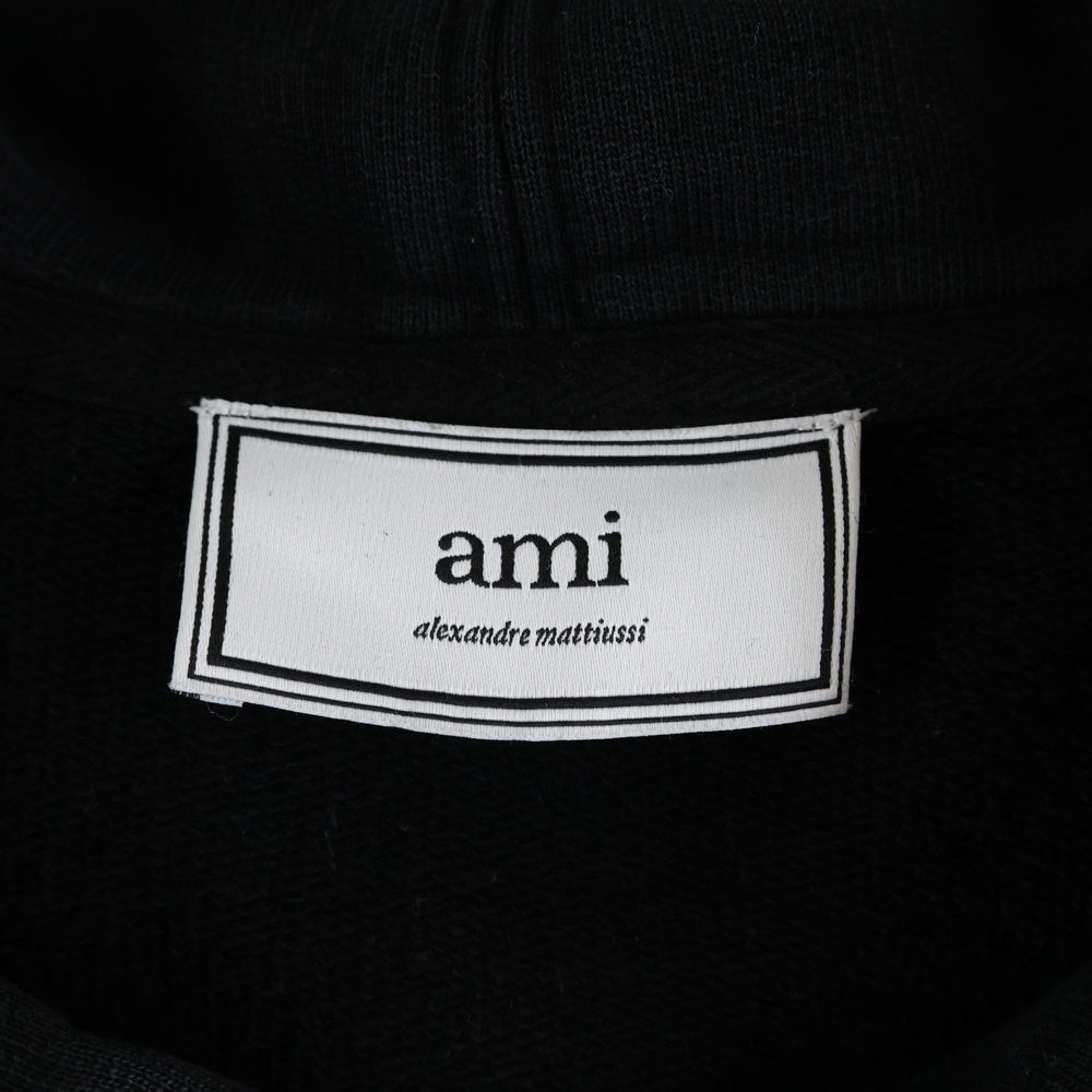 AMI Alexandre Mattiussi(アミアレクサンドルマテュッシ) Hoodie ハートロゴ刺繍 プルオーバースウェットパーカー フーディー ブラック A20HJ008.730