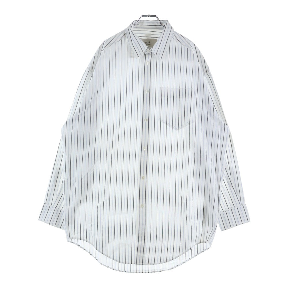 AMI Alexandre Mattiussi(アミアレクサンドルマテュッシ) Stripe Shirt ハートロゴ 長袖ストライプシャツ ホワイト USH800.CO0109