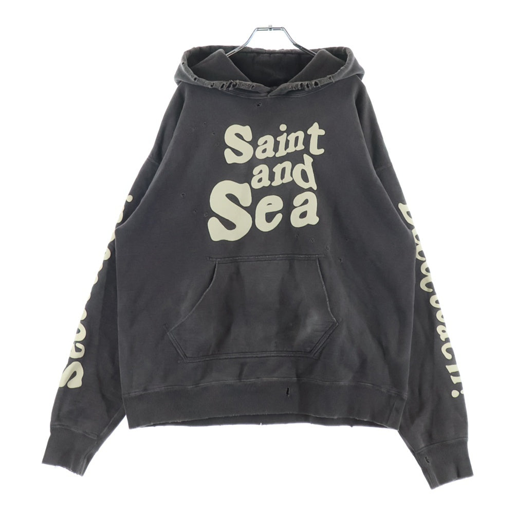 SAINT MICHAEL(セントマイケル) 21AW ×WIND AND SEA WS HOODIE ウィンダンシー ダメージ加工 プルオーバースウェットパーカー フーディー グレー SM-A21-0000-066