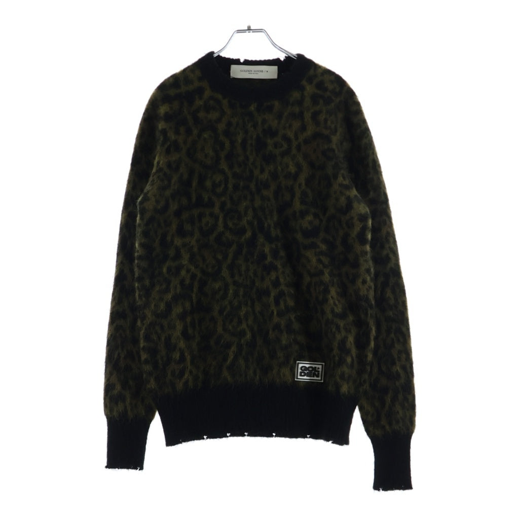 GOLDEN GOOSE DELUXE BRAND(ゴールデングースデラックスブランド) Knit Sweater レオパード ダメージ加工 クルーネックニットセーター カーキ GMP00548