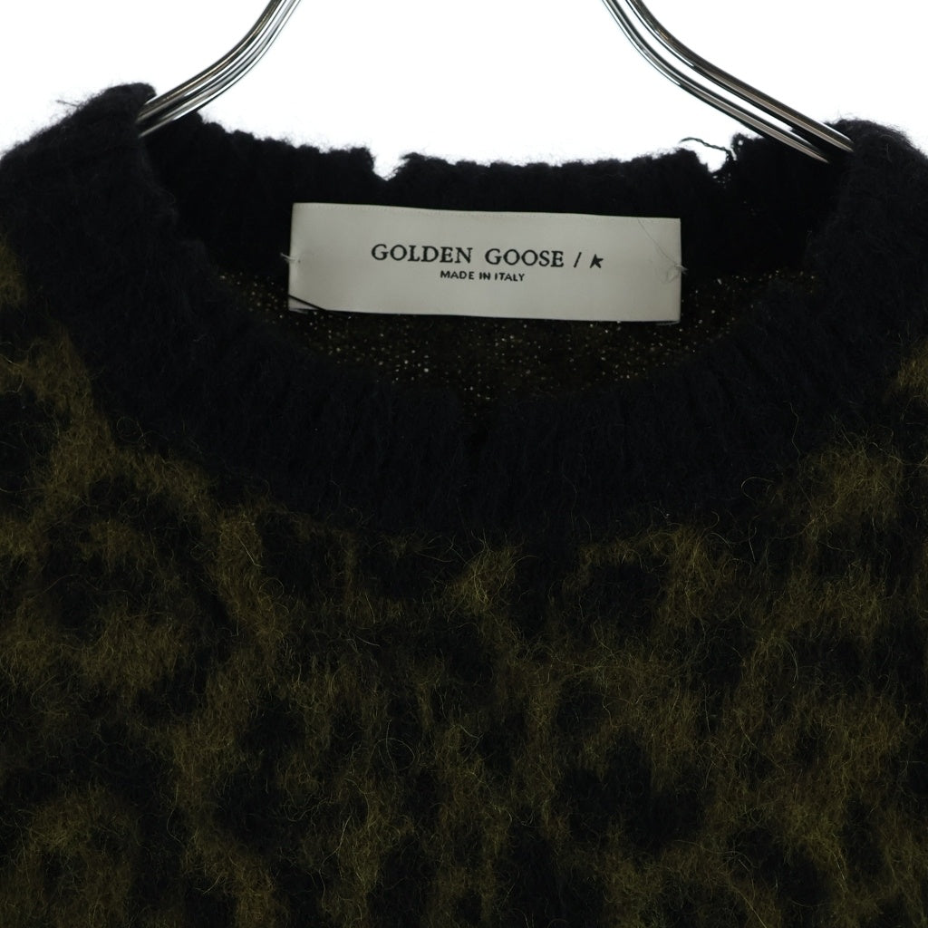 GOLDEN GOOSE DELUXE BRAND(ゴールデングースデラックスブランド) Knit Sweater レオパード ダメージ加工 クルーネックニットセーター カーキ GMP00548