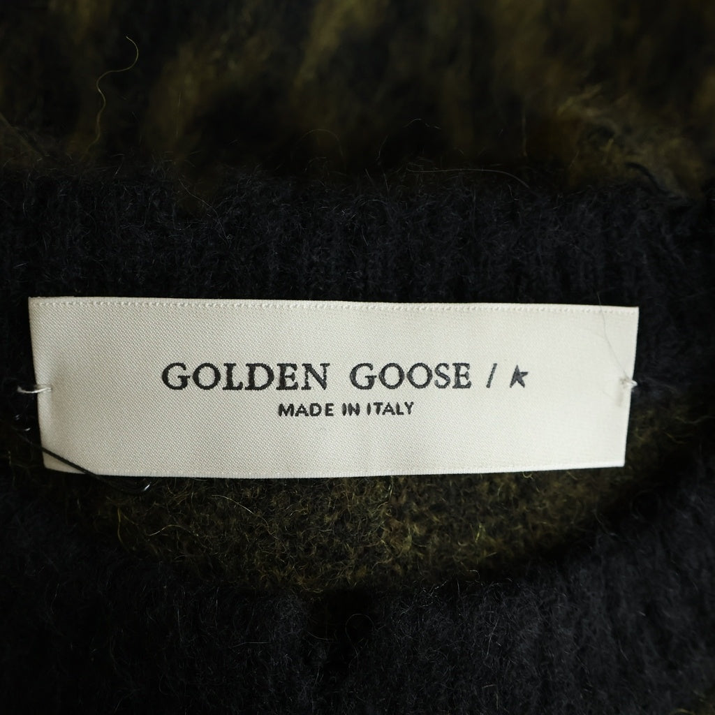 GOLDEN GOOSE DELUXE BRAND(ゴールデングースデラックスブランド) Knit Sweater レオパード ダメージ加工 クルーネックニットセーター カーキ GMP00548