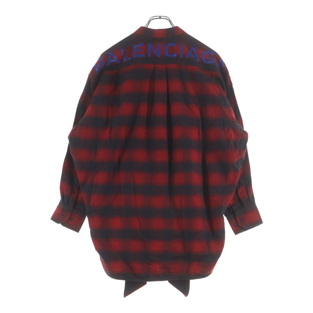 BALENCIAGA(バレンシアガ) Check Shirt バックロゴプリント 長袖チェックシャツ レッド 492513 TXB06