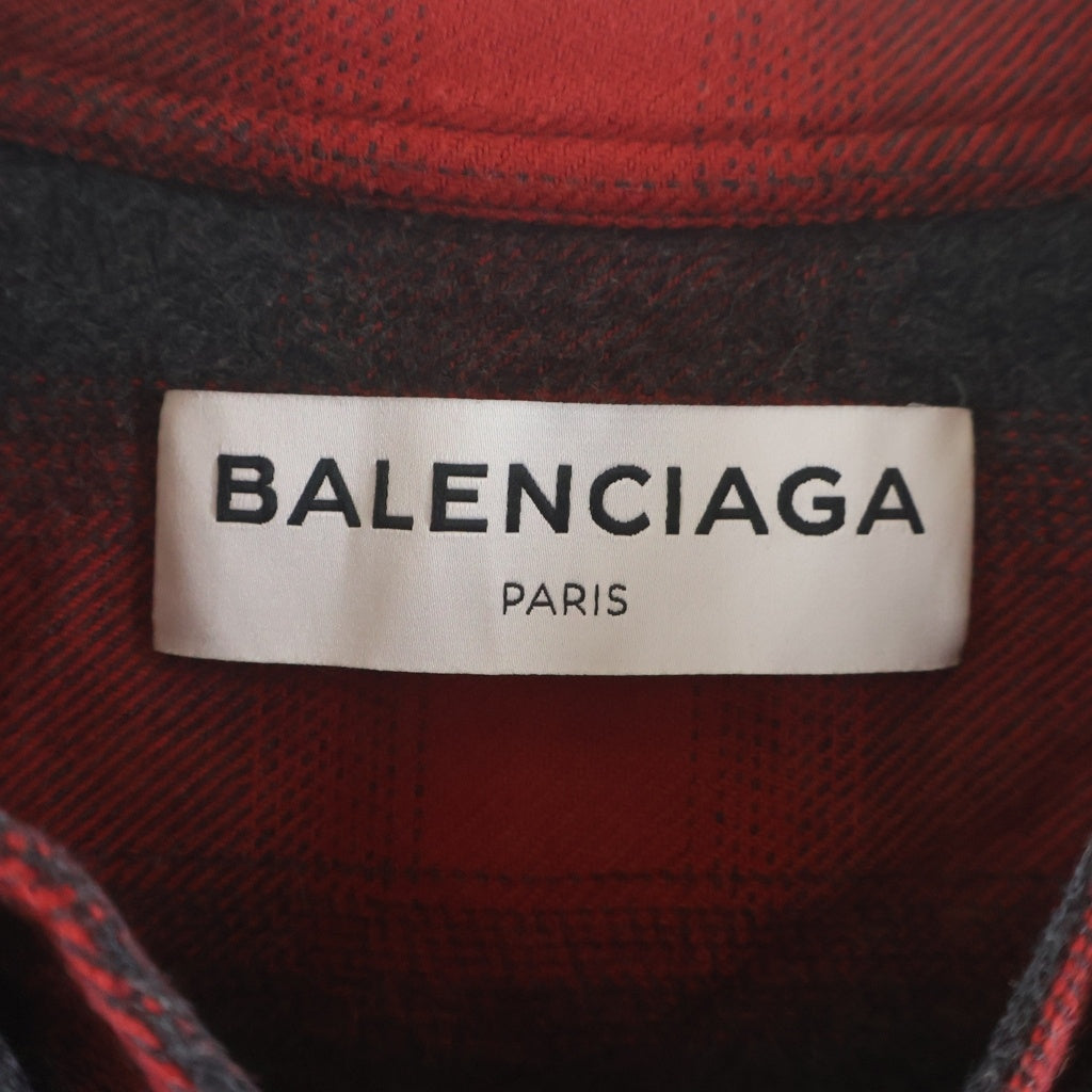 BALENCIAGA(バレンシアガ) Check Shirt バックロゴプリント 長袖チェックシャツ レッド 492513 TXB06