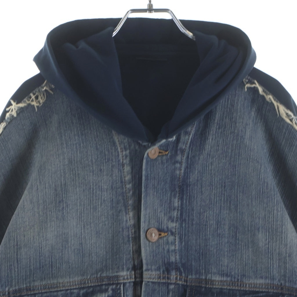 BALENCIAGA(バレンシアガ) 23SS Hooded Sweat Denim Jacket 738737 TNW65 フード付きスウェット切替ハイブリッドデニムジャケット ネイビー/インディゴ