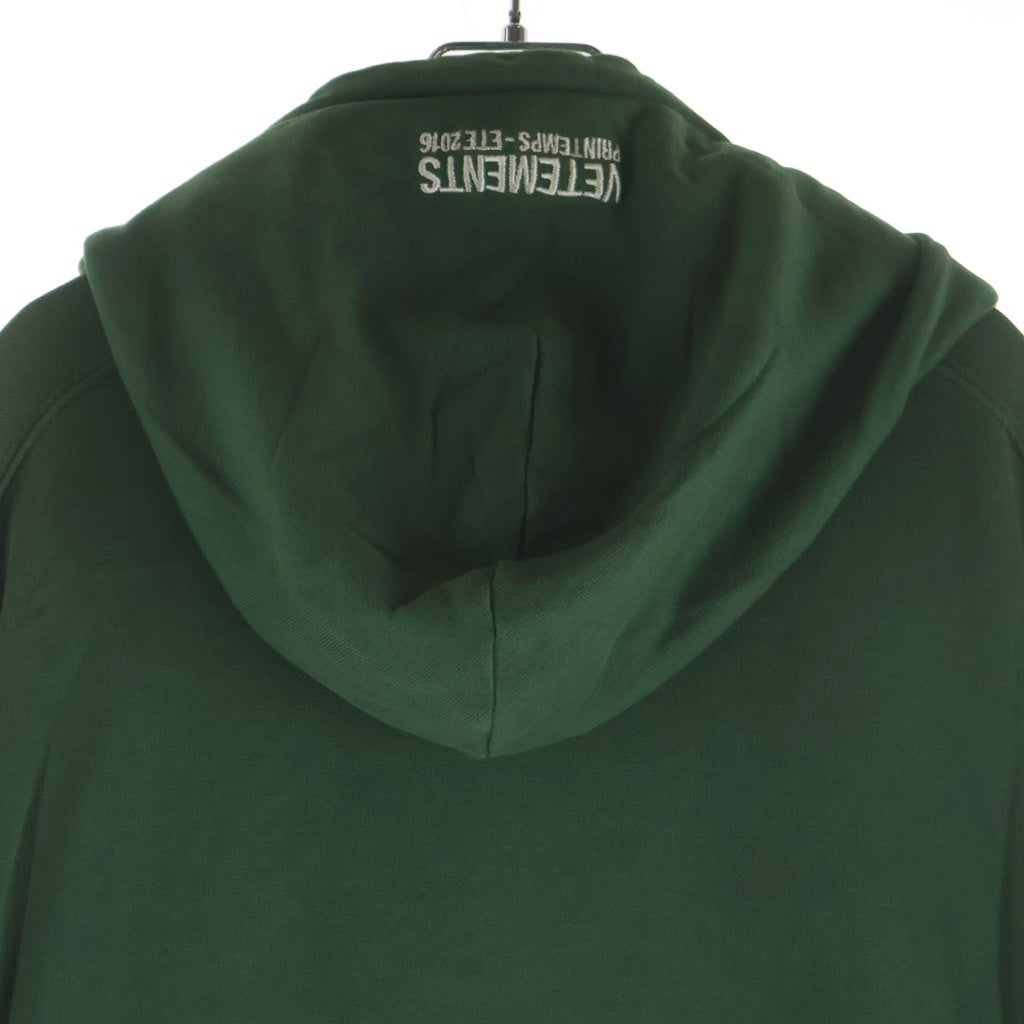 VETEMENTS(ヴェトモン) 16SS 袖ロゴプリント 変形 プルオーバーロングフーディ パーカー SS16DR20 グリーン