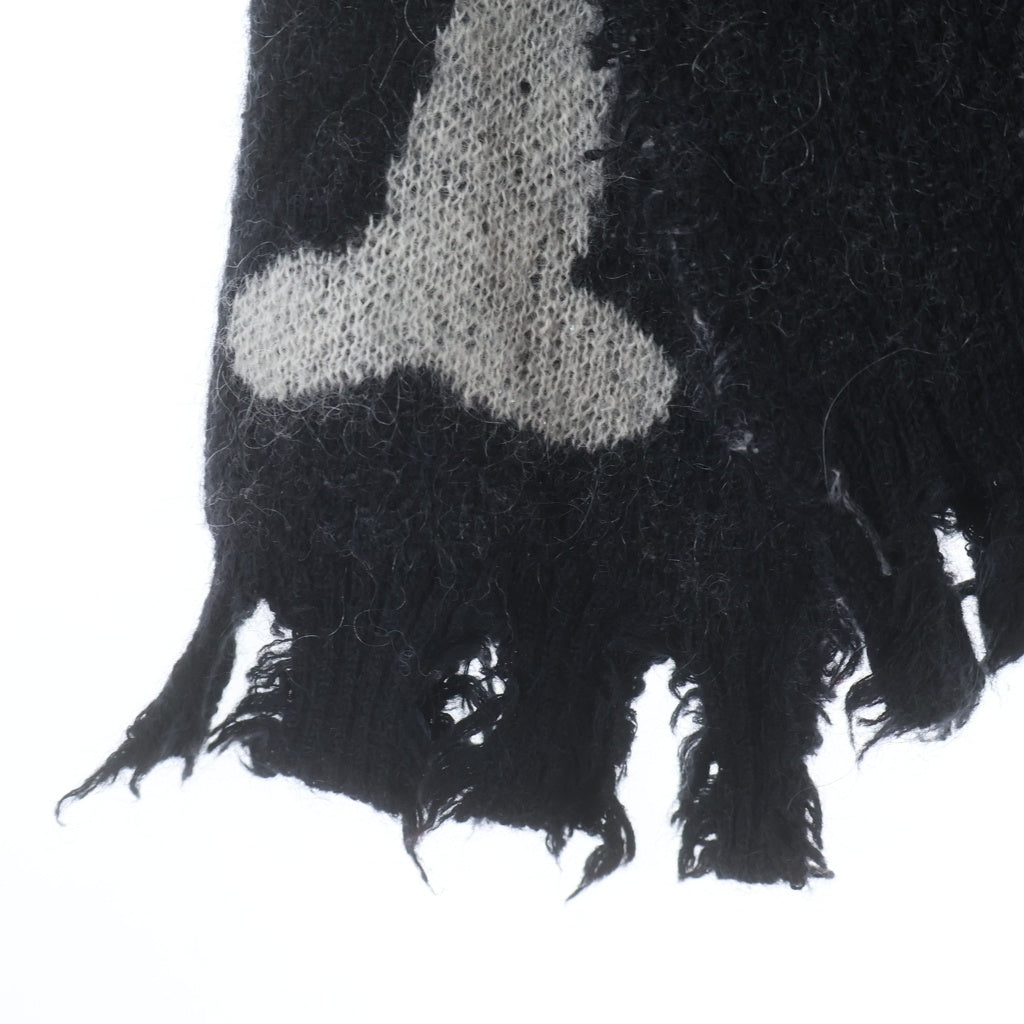 DISCOVERED(ディスカバード) 24AW MOHAIR HEART&BONE KNIT ダメージ加工 ボーン クルーネックニットセーター ブラック DC-AW24-KN-07