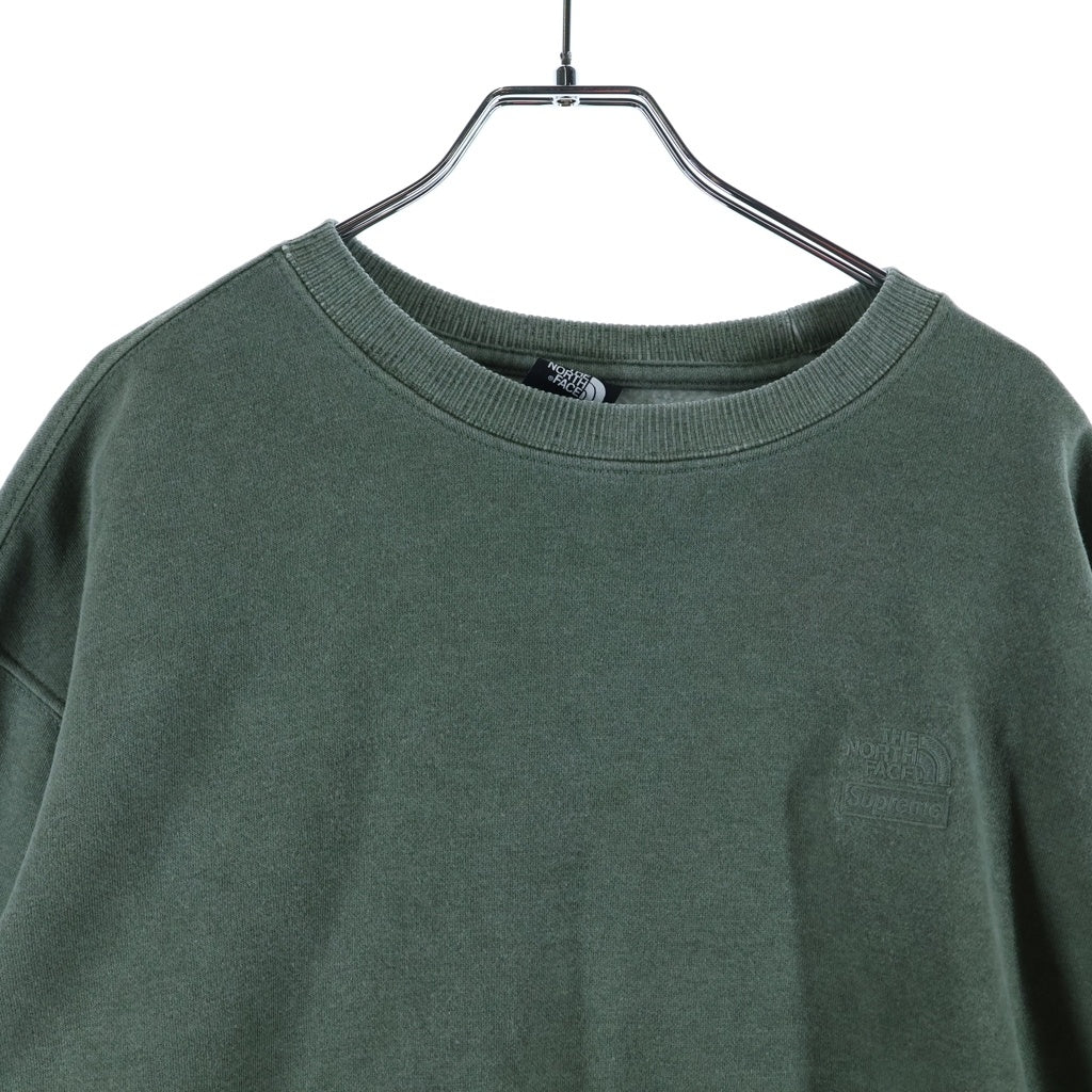 SUPREME(シュプリーム) 21SS ×THE NORTH FACE Pigment Printed Crewneck ノースフェイス ロゴ刺繍 クルーネックスウェットトレーナー カーキ NT12102I