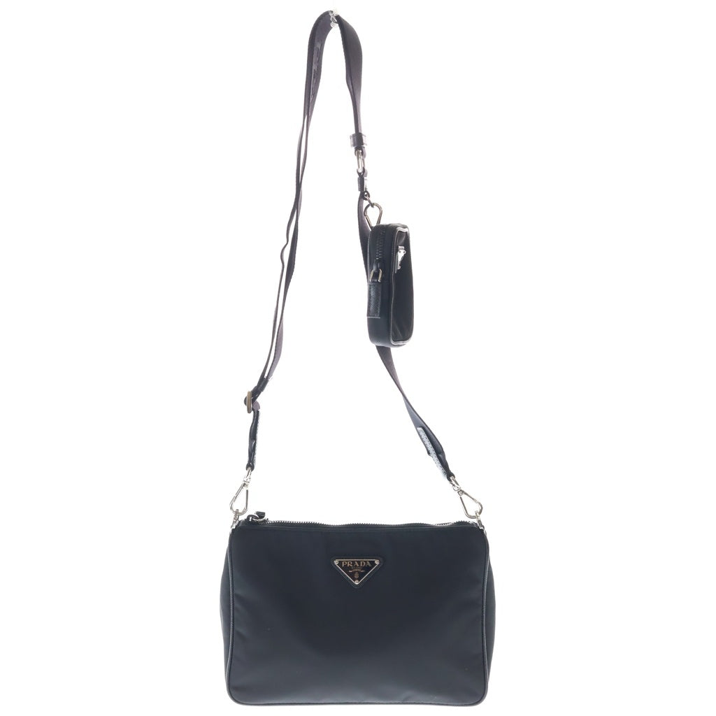 PRADA(プラダ) Re-Nylon Shoulder Bag リナイロン トライアングルロゴ ポーチ付きショルダーバッグ ブラック 2VH113 レディース
