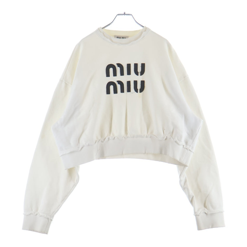 miumiu(ミュウミュウ) Cropped Sweatshirt ダメージ加工 クロップド クルーネックスウェットトレーナー ホワイト MJL911