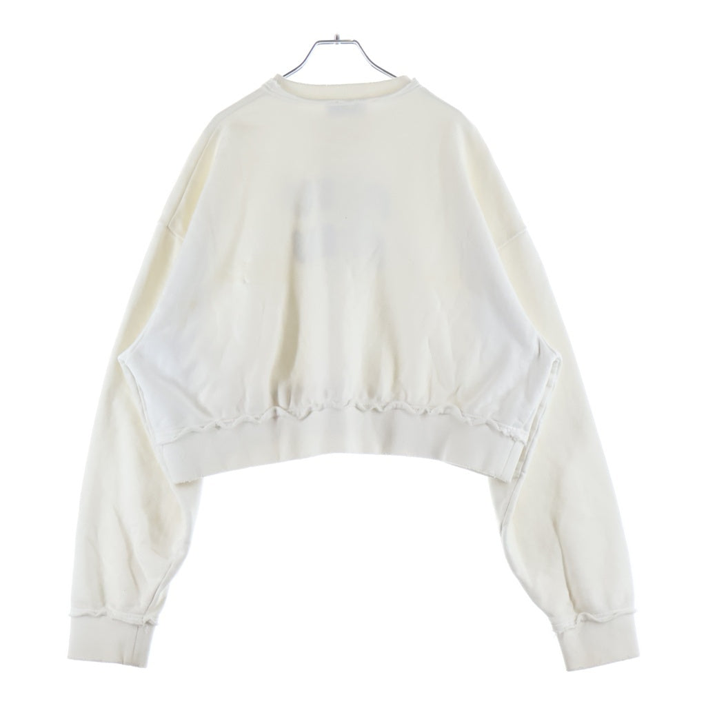 miumiu(ミュウミュウ) Cropped Sweatshirt ダメージ加工 クロップド クルーネックスウェットトレーナー ホワイト MJL911