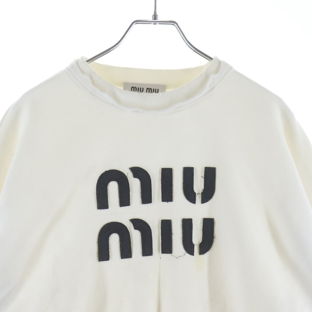 miumiu(ミュウミュウ) Cropped Sweatshirt ダメージ加工 クロップド クルーネックスウェットトレーナー ホワイト MJL911