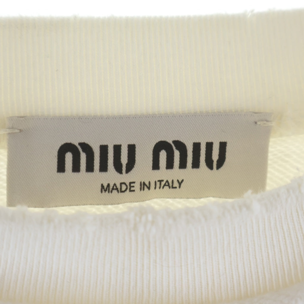 miumiu(ミュウミュウ) Cropped Sweatshirt ダメージ加工 クロップド クルーネックスウェットトレーナー ホワイト MJL911