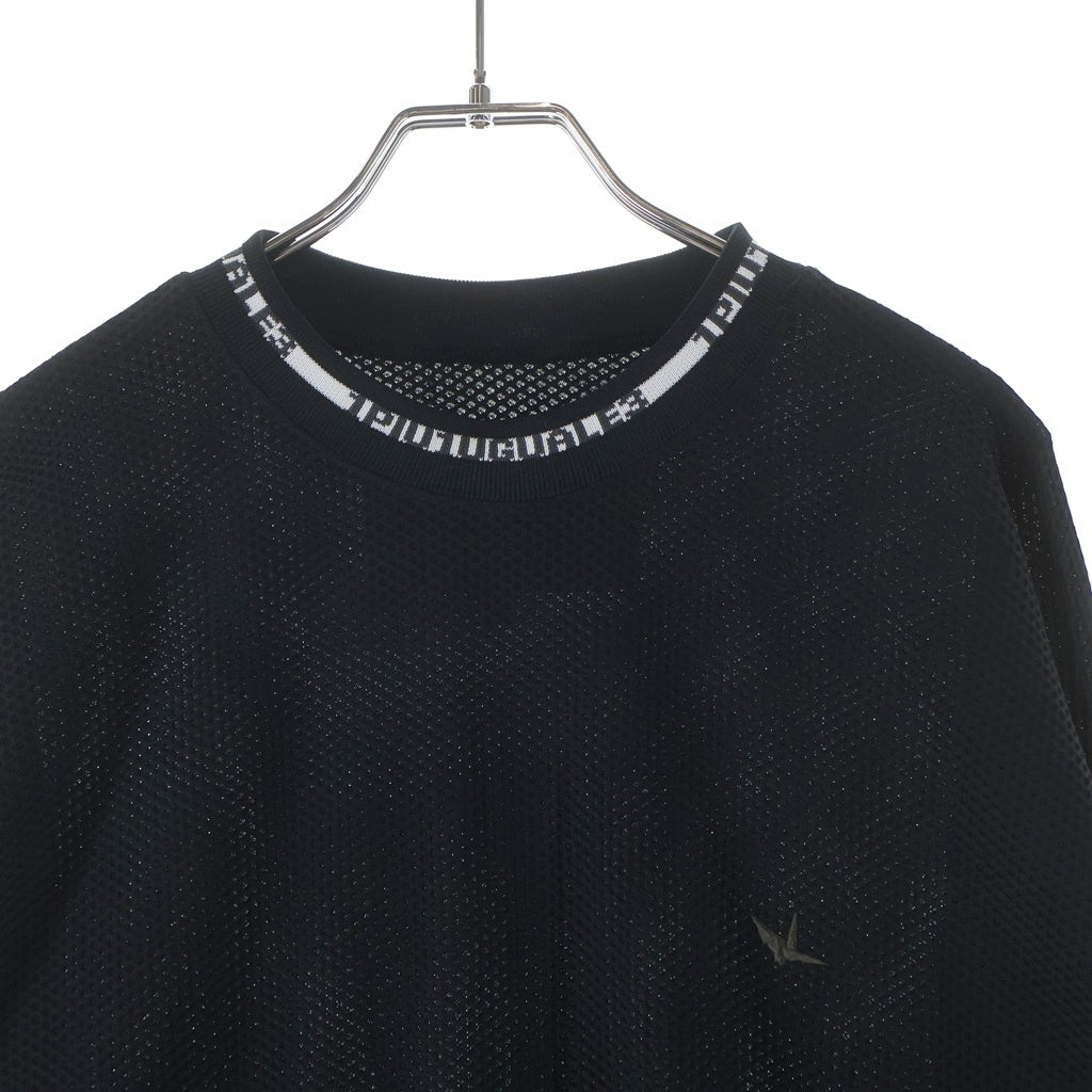1 PIU 1 UGUALE 3 RELAX(ウノピゥウノウグァーレトレ) 113 SPORT TECHNICAL MESH BLACK LOOSE FIT CREW メッシュ長袖Tシャツ ロンT ブラック TM716-TM06-99