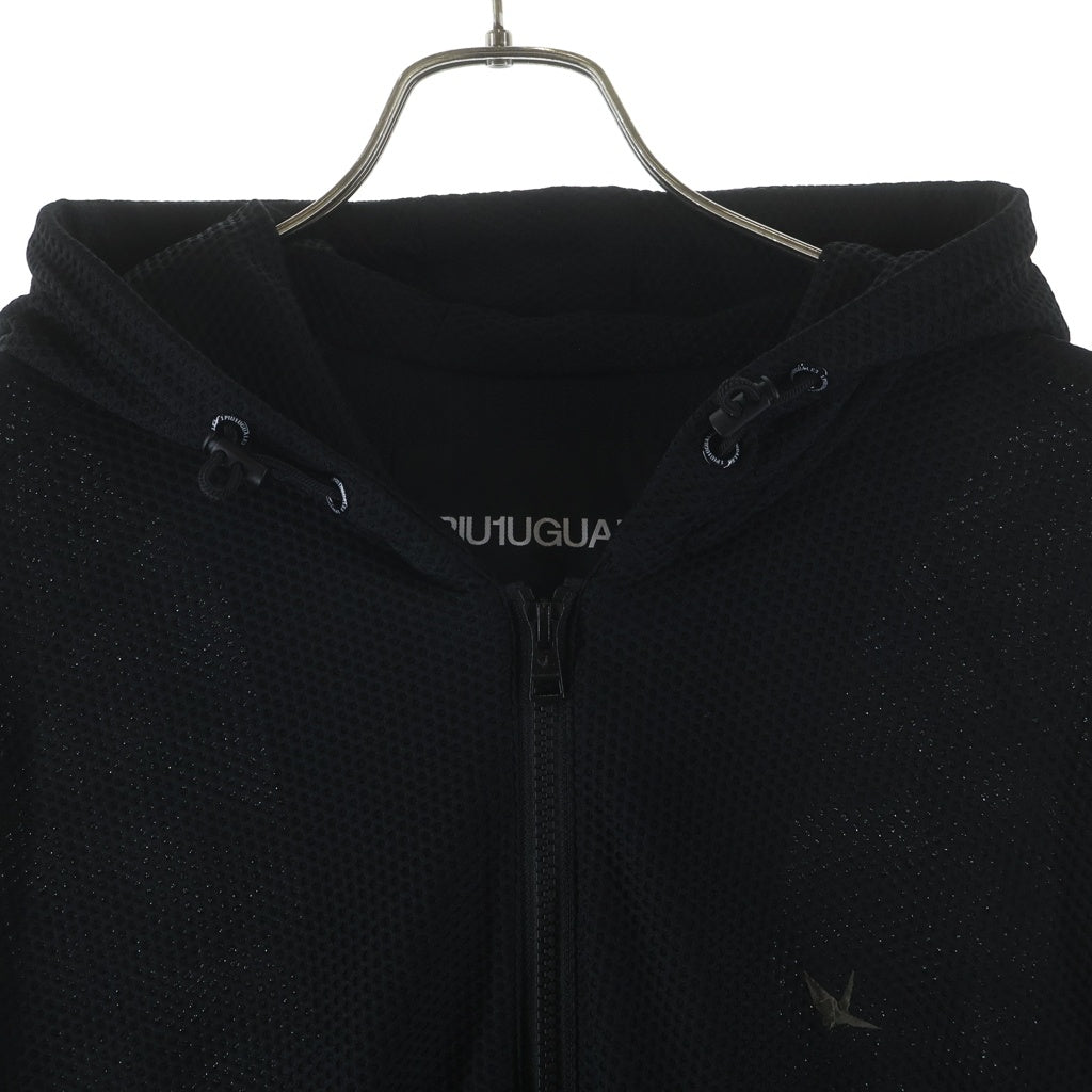1 PIU 1 UGUALE 3 RELAX(ウノピゥウノウグァーレトレ) 113 SPORT TECHNICAL MESH BLACK ZIP UP PARKA メッシュジップアップパーカー フーディー ブラック TM713-TM06-99