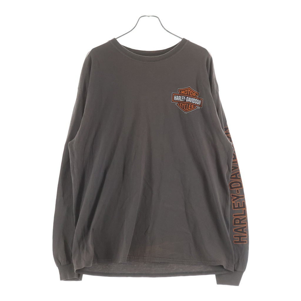 HARLEY DAVIDSON(ハーレーダビッドソン) BAR & SHIELD L/S TEE バーアンドシールド 袖ロゴプリント ロングスリーブ長袖Tシャツ ブラウン