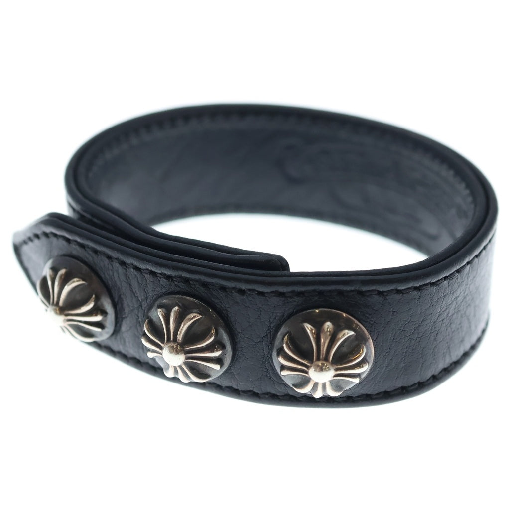 CHROME HEARTS(クロムハーツ) 3BTN 2SNP クロスボール 3ボタン2スナップ レザーブレスレット ブラック/シルバー BCA123