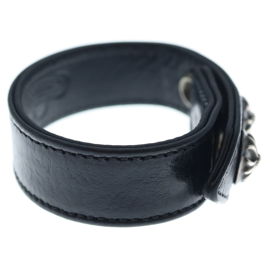 CHROME HEARTS(クロムハーツ) 3BTN 2SNP クロスボール 3ボタン2スナップ レザーブレスレット ブラック/シルバー BCA123