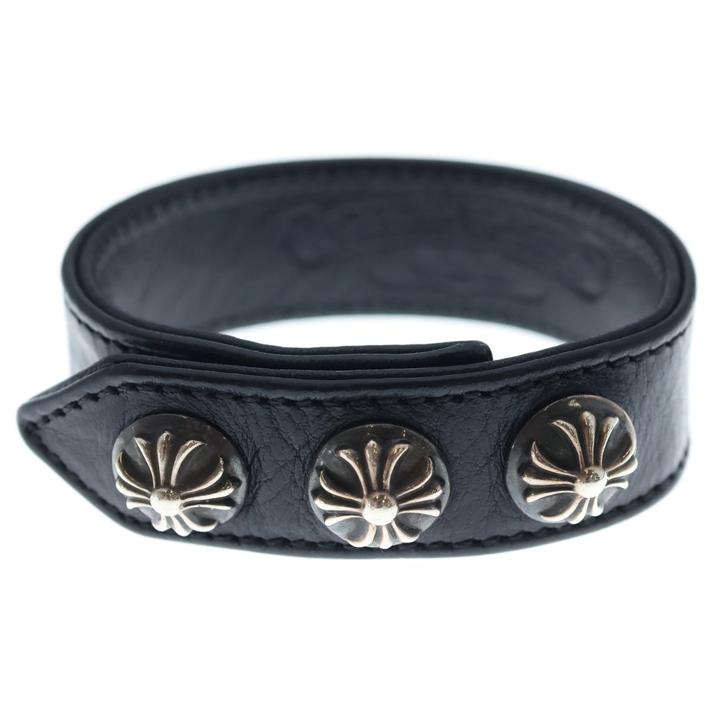 CHROME HEARTS(クロムハーツ) 3BTN 2SNP クロスボール 3ボタン2スナップ レザーブレスレット ブラック/シルバー BCA123