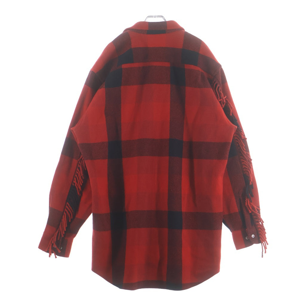 VETEMENTS(ヴェトモン) 19SS Fringe Wool Western Shirt フリンジ オーバーサイズ チェック長袖シャツ レッド WAH19SH104