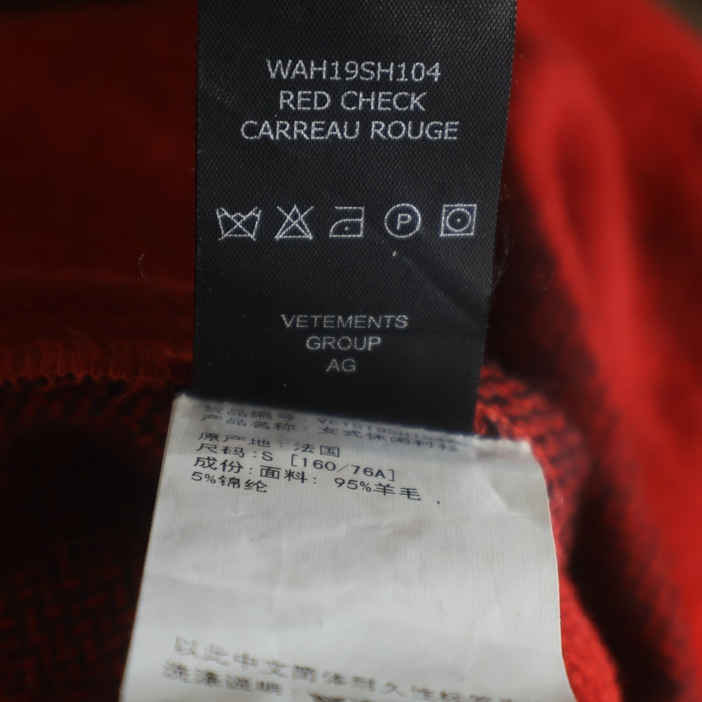 VETEMENTS(ヴェトモン) 19SS Fringe Wool Western Shirt フリンジ オーバーサイズ チェック長袖シャツ レッド WAH19SH104