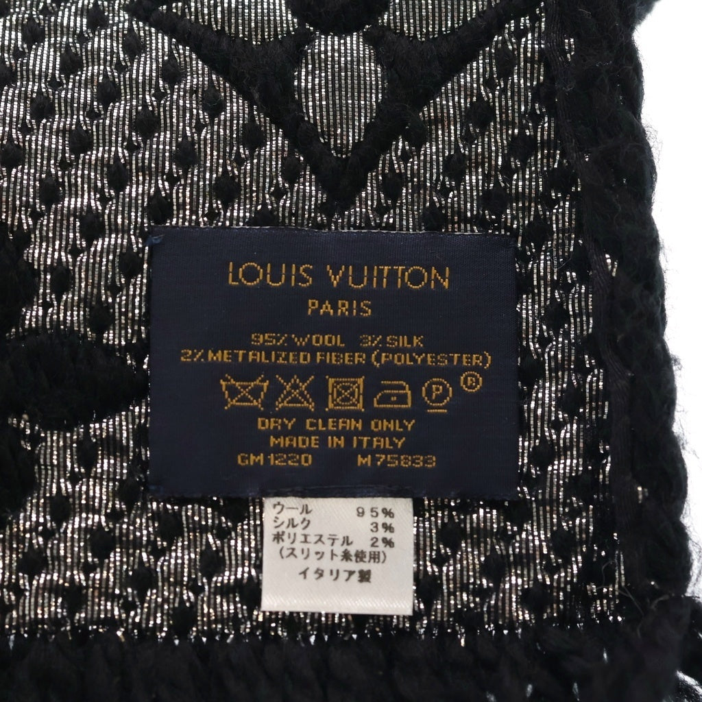 LOUIS VUITTON(ルイヴィトン) エシャルプ ロゴマニア モノグラム シルク混 ウールマフラー ストール ブラック M75833 レディース