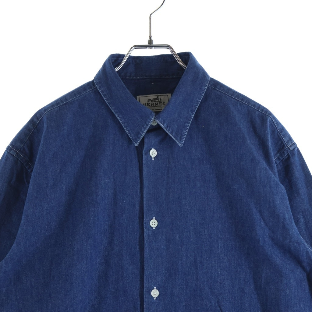 HERMES(エルメス) Denim Shirt セリエカフス レザー切替 長袖デニムドレスシャツ インディゴ