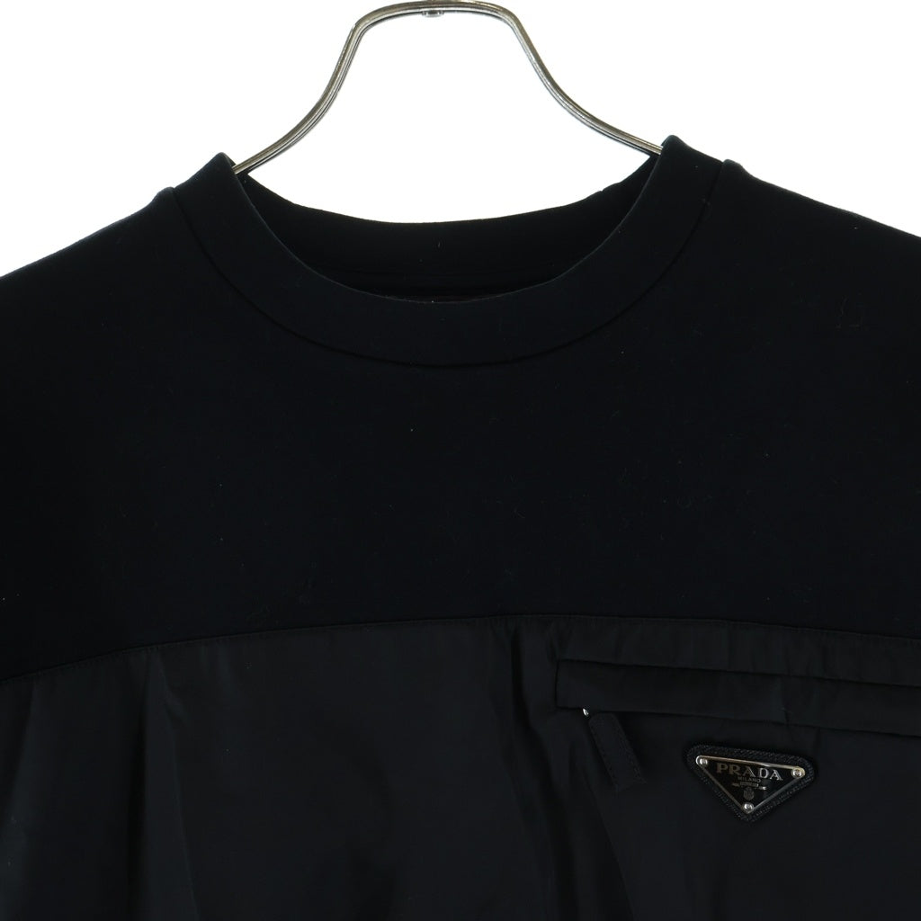 PRADA(プラダ) Sweatshirt ナイロン切替 トライアングルロゴ クルーネックスウェットトレーナー ブラック UJL096