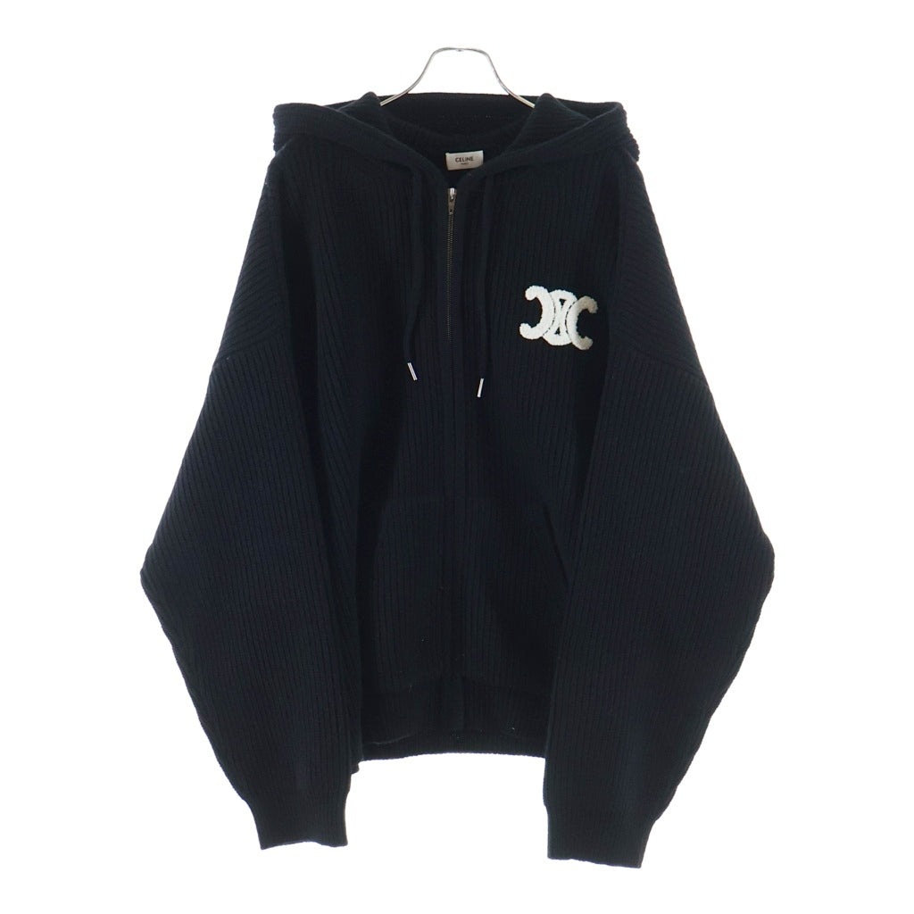 CELINE(セリーヌ) Triomphe Zip Up Knit Hoodie トリオンフ ジップアップ ニットパーカー フーディー ブラック RY0JF0ZTQ.38NO