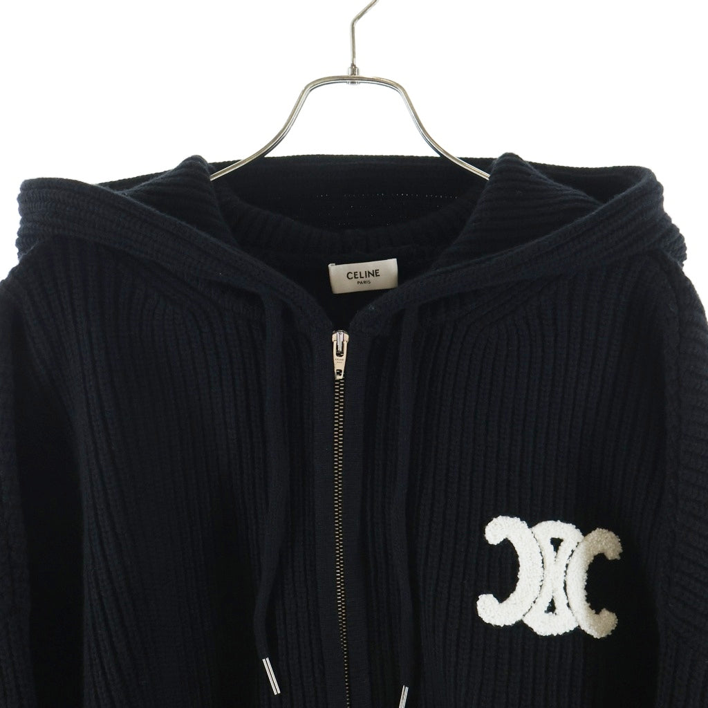 CELINE(セリーヌ) Triomphe Zip Up Knit Hoodie トリオンフ ジップアップ ニットパーカー フーディー ブラック RY0JF0ZTQ.38NO