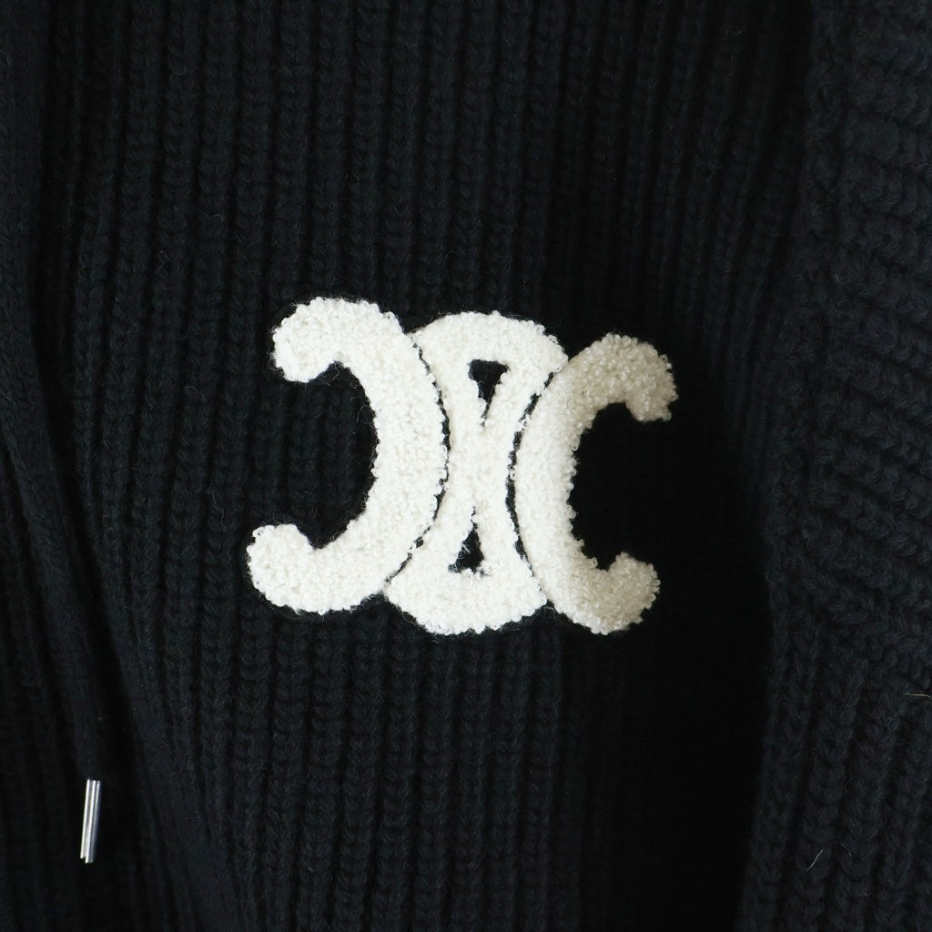 CELINE(セリーヌ) Triomphe Zip Up Knit Hoodie トリオンフ ジップアップ ニットパーカー フーディー ブラック RY0JF0ZTQ.38NO