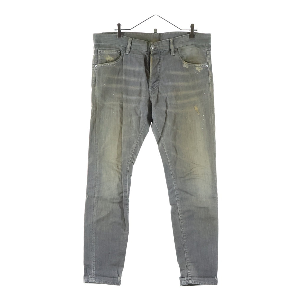 DSQUARED2(ディースクエアード) 19AW Skinny Dan Jean ダメージ加工 ペイント ボタンフライ デニムスキニーパンツ グレー S74LB0581