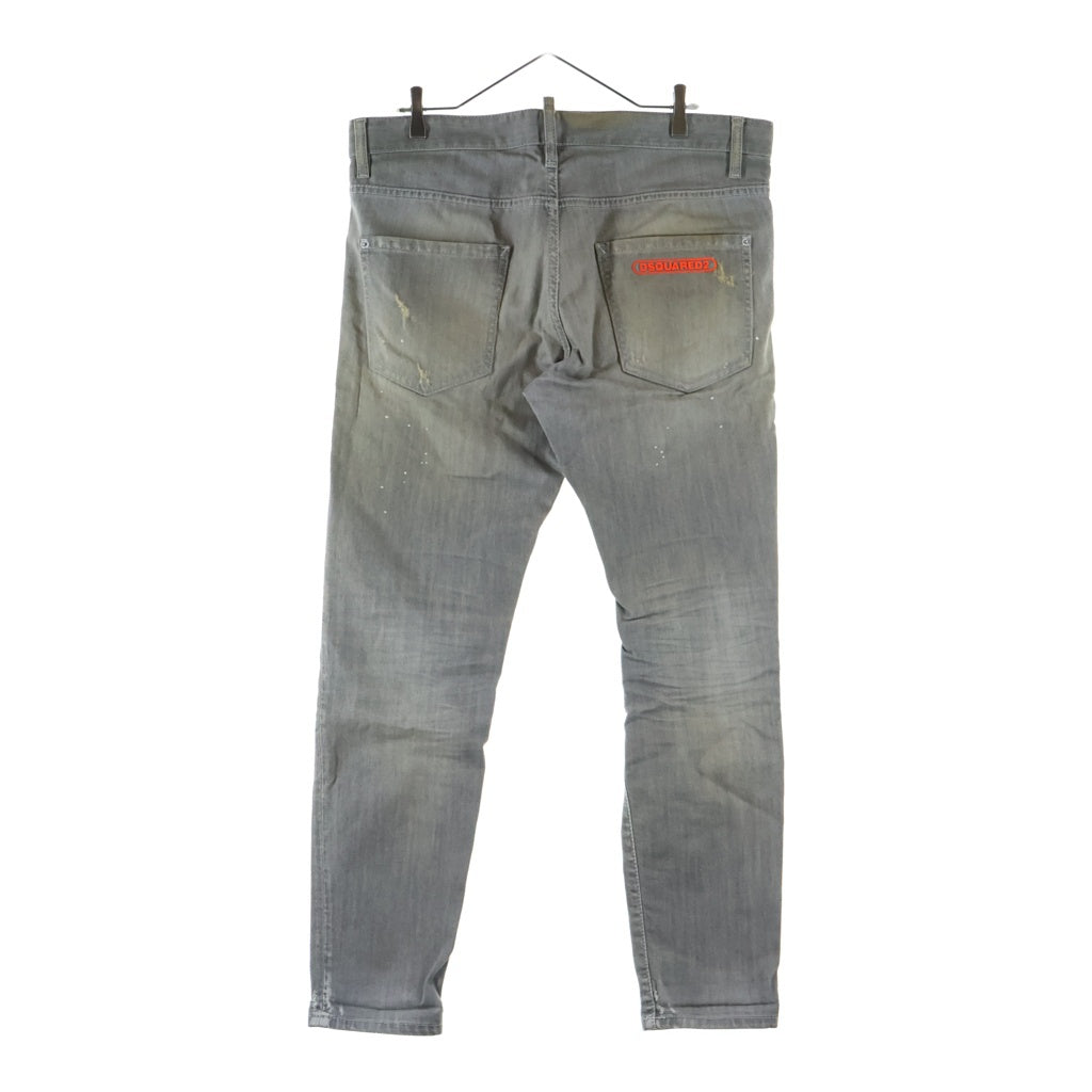 DSQUARED2(ディースクエアード) 19AW Skinny Dan Jean ダメージ加工 ペイント ボタンフライ デニムスキニーパンツ グレー S74LB0581