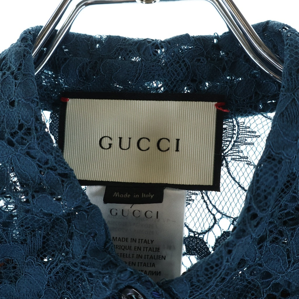 GUCCI(グッチ) 16SS Floral Shirt 花柄刺繍 レース長袖シャツ ネイビー 419616 ZGZ82 レディース