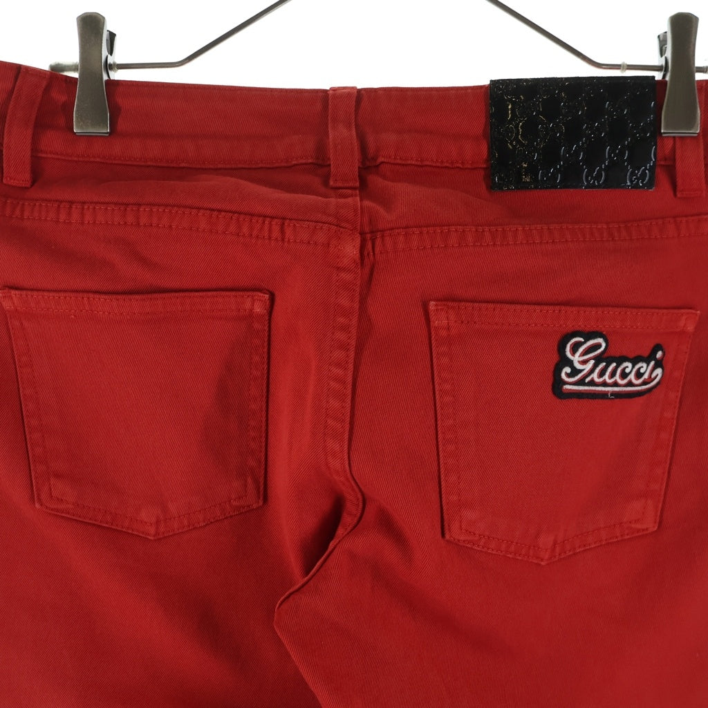 GUCCI(グッチ) Denim Pants レザーパッチ ロゴ刺繍 ストレッチデニムパンツ レッド 192481 XZ105