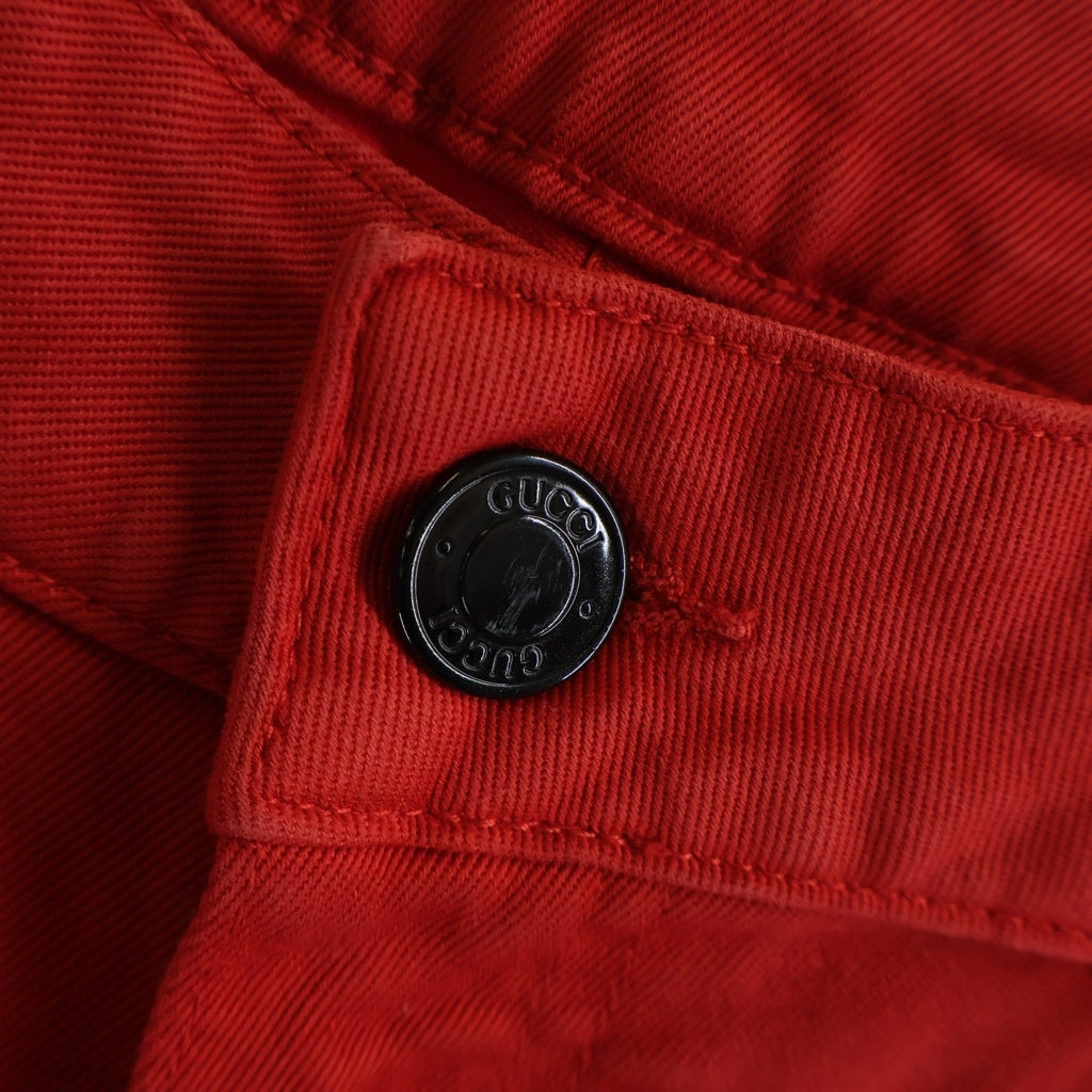 GUCCI(グッチ) Denim Pants レザーパッチ ロゴ刺繍 ストレッチデニムパンツ レッド 192481 XZ105